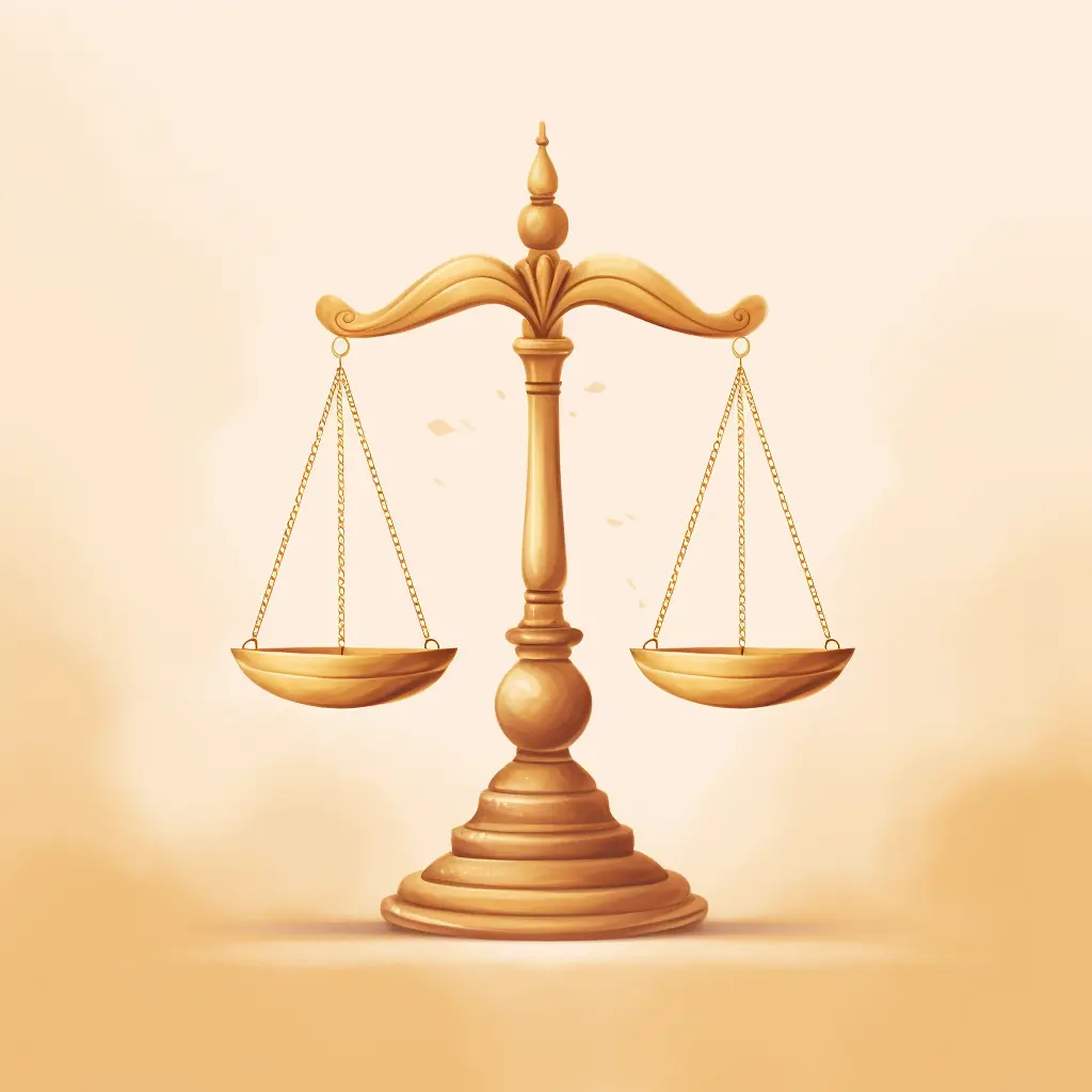 Ein Symbol, das Recht in zarten Farbtönen zeigt Ein Gerechtigkeit-Symbol, das vor einem hellen Hintergrund glänzt.